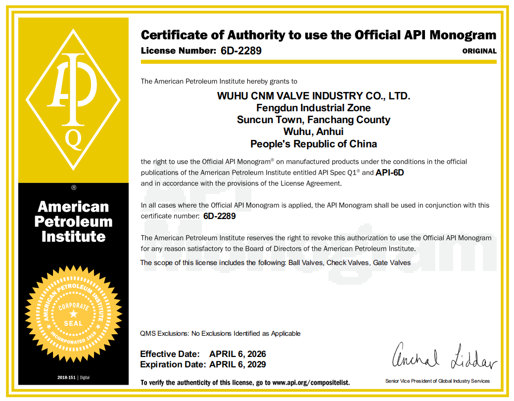 Excellente nouvelle ! CNM VALVE obtient la certification API, un atout pour les projets énergétiques mondiaux.